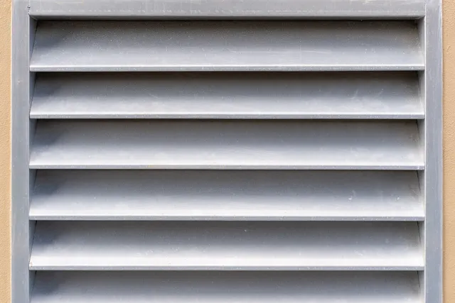 Rectangular exterior wall vent mounted on a light wall.
